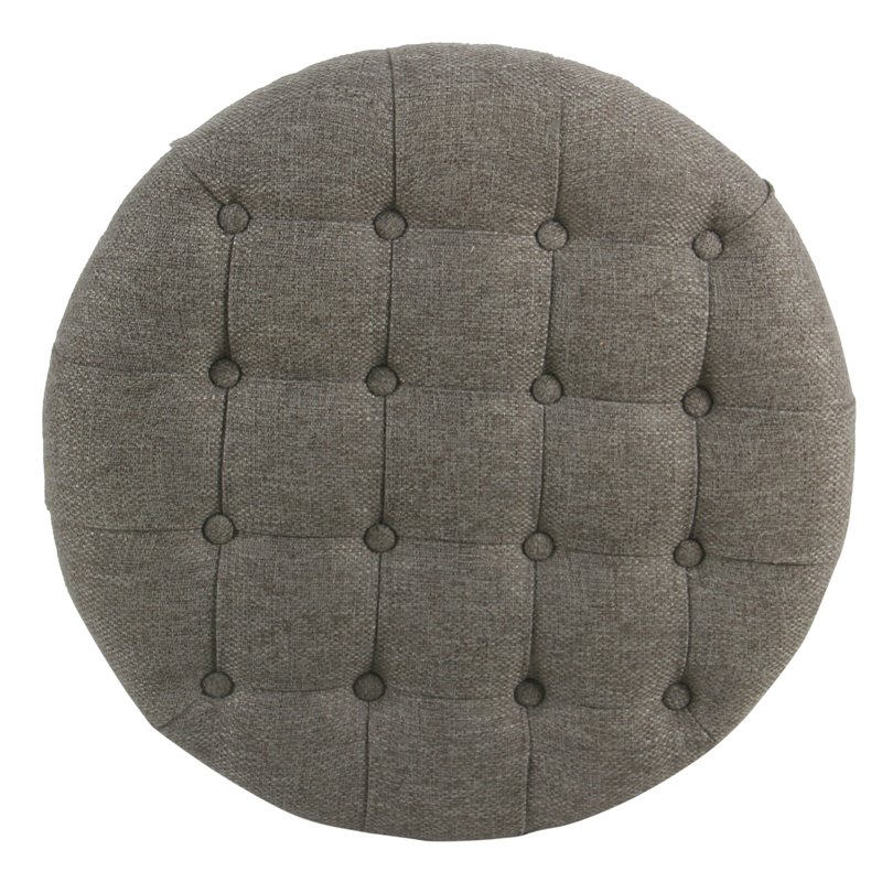 Pemberly Row Round Traditional Wood and Fabric Large Storage Ottoman in Gray