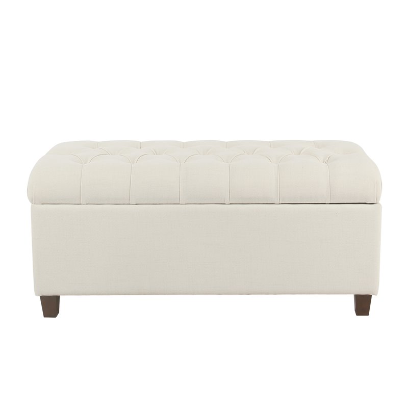 Pemberly Row Traditional Fabric Button Tufted Storage Bench in Cream