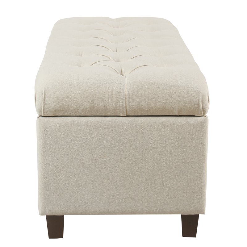 Pemberly Row Traditional Fabric Button Tufted Storage Bench in Cream