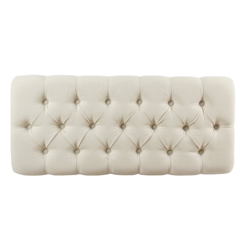 Pemberly Row Traditional Fabric Button Tufted Storage Bench in Cream