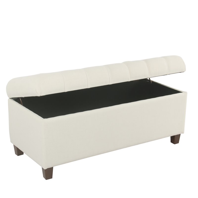 Pemberly Row Traditional Fabric Button Tufted Storage Bench in Cream