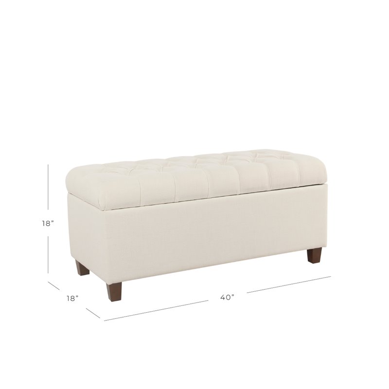 Pemberly Row Traditional Fabric Button Tufted Storage Bench in Cream