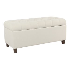 Pemberly Row Traditional Fabric Button Tufted Storage Bench in Cream