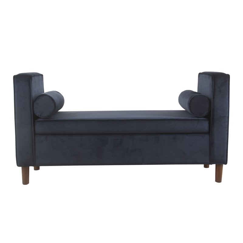 Pemberly Row Modern Velvet Fabric Storage Bench in Dark Navy