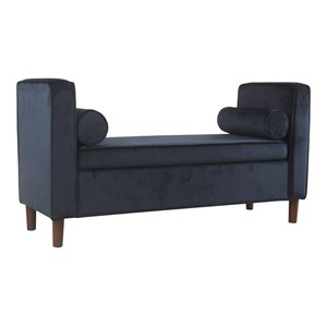 Pemberly Row Modern Velvet Fabric Storage Bench in Dark Navy