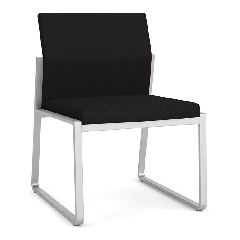Pemberly Row Reception Waiting Room Armless Guest Chair in Silver Steel & Black
