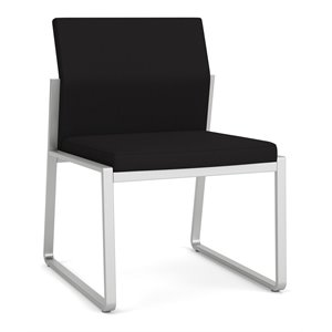Pemberly Row Reception Waiting Room Armless Guest Chair in Silver Steel & Black