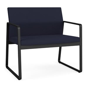 Pemberly Row Reception Waiting Room Bariatric Chair in Black Steel & Navy Blue