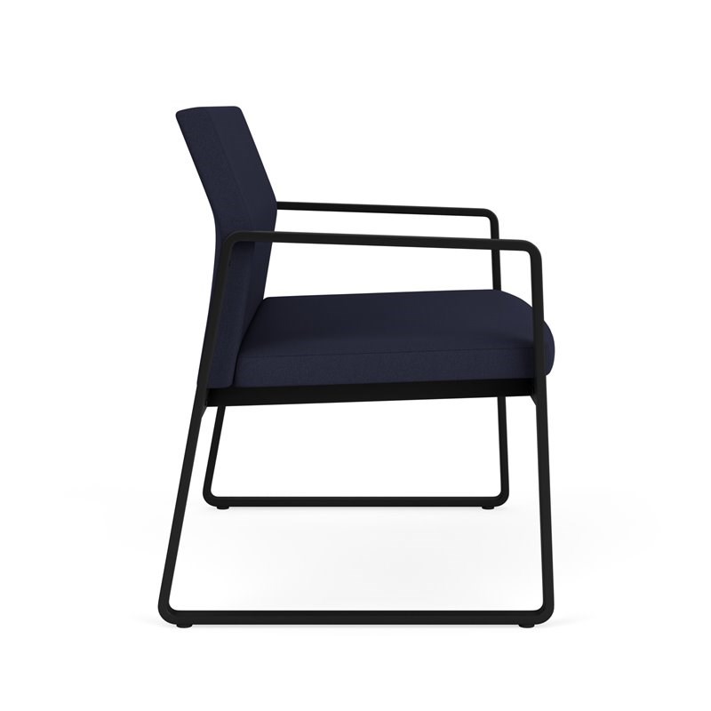 Pemberly Row Reception Waiting Room Bariatric Chair in Black Steel & Navy Blue