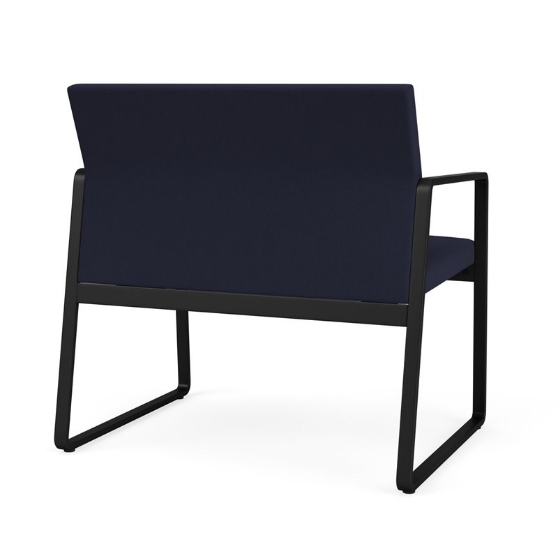 Pemberly Row Reception Waiting Room Bariatric Chair in Black Steel & Navy Blue