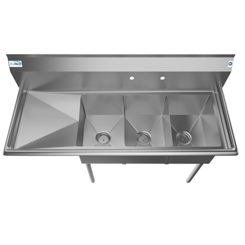 Pemberly Row 12x16x10 Large 3-Compartment Stainless Steel Kitchen Sink in Silver