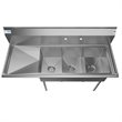 Pemberly Row 12x16x10 Large 3-Compartment Stainless Steel Kitchen Sink in Silver