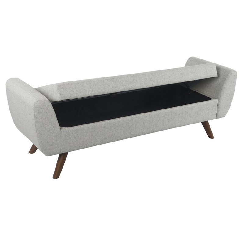 Pemberly Row Modern Woven Fabric Storage Bench with Wood Legs in Gray