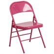 Pemberly Row Hercules Colorburst Metal Folding Chair in Pink (Set of 2)