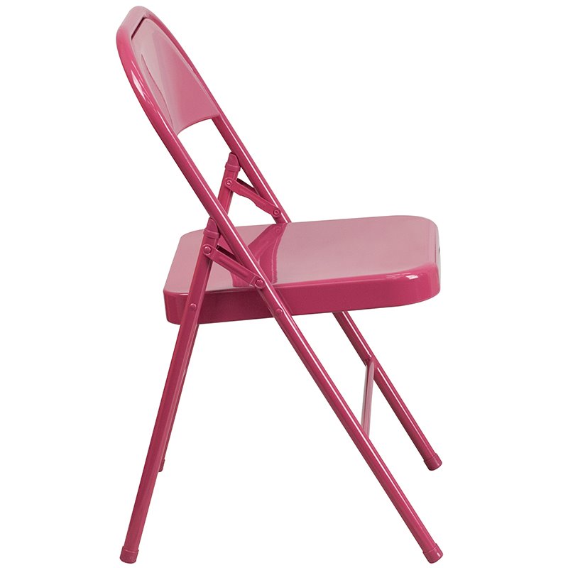 Pemberly Row Hercules Colorburst Metal Folding Chair in Pink (Set of 2)