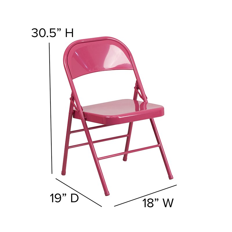 Pemberly Row Hercules Colorburst Metal Folding Chair in Pink (Set of 2)