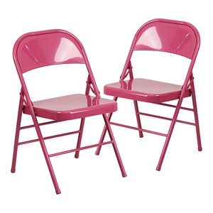 Pemberly Row Hercules Colorburst Metal Folding Chair in Pink (Set of 2)
