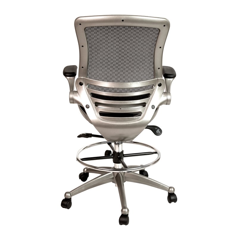 Pemberly Row Metal Drafting Chair with Flip-Up Arms in Black/Graphite Silver