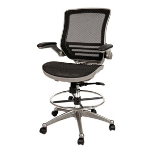 Pemberly Row Metal Drafting Chair with Flip-Up Arms in Black/Graphite Silver