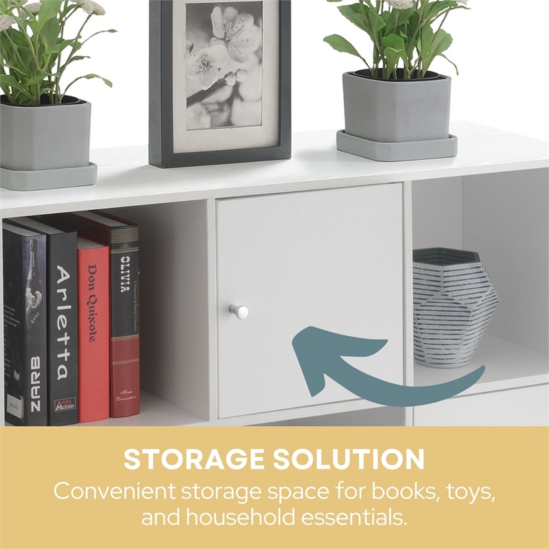 Pemberly Row Xtra Storage Cube Console Table wit 3 Cubbies & Cabinets in White