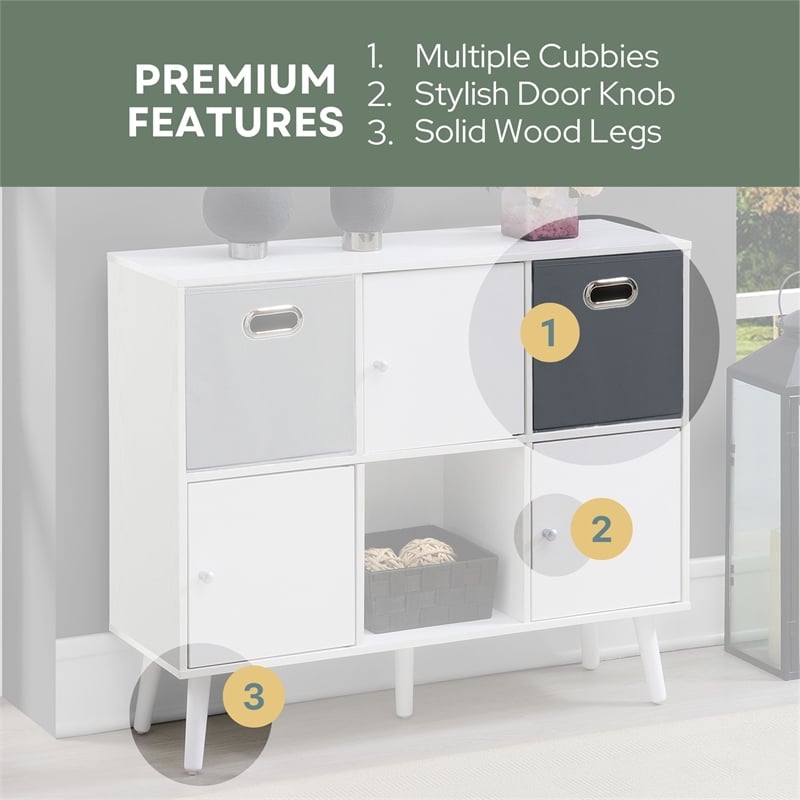 Pemberly Row Xtra Storage Cube Console Table wit 3 Cubbies & Cabinets in White