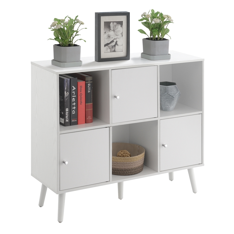 Pemberly Row Xtra Storage Cube Console Table wit 3 Cubbies & Cabinets in White