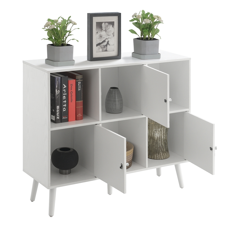 Pemberly Row Xtra Storage Cube Console Table wit 3 Cubbies & Cabinets in White