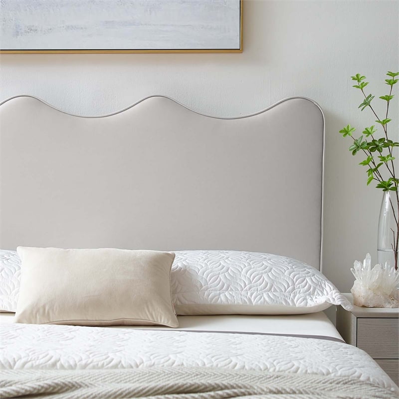 Pemberly Row Modern Performance Velvet Full/Queen Headboard in Light Gray