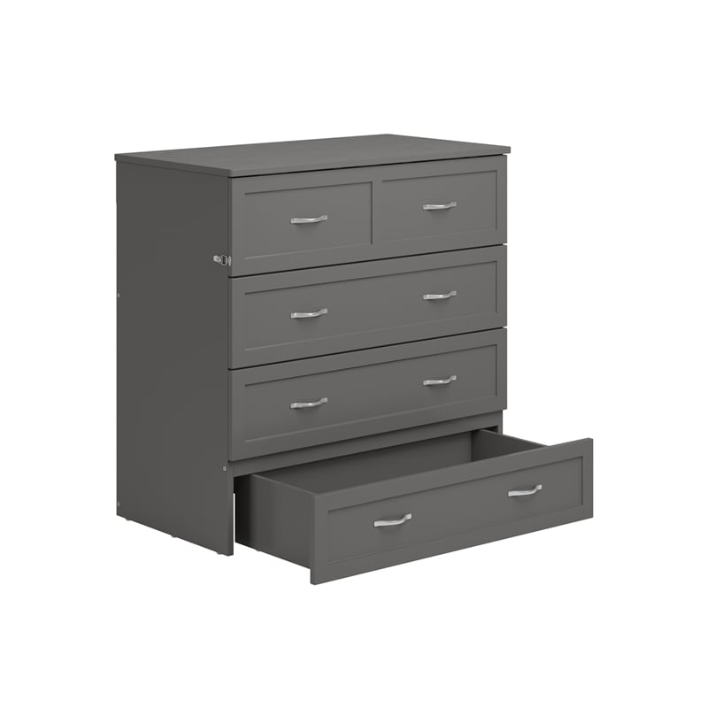 Pemberly Row Twin XL Solid Wood Modern Murphy Bed Chest with Mattress in Gray