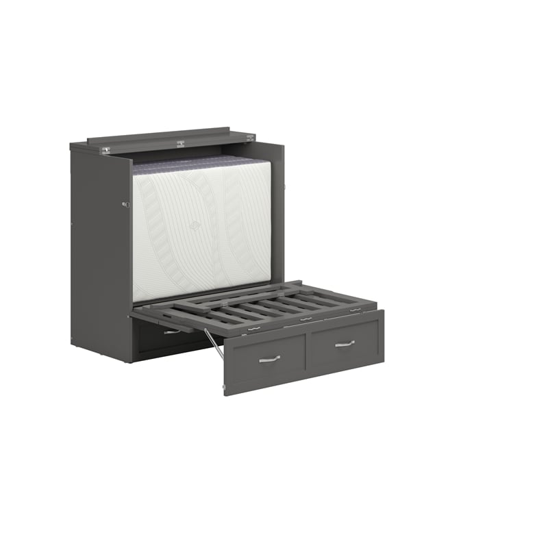 Pemberly Row Twin XL Solid Wood Modern Murphy Bed Chest with Mattress in Gray