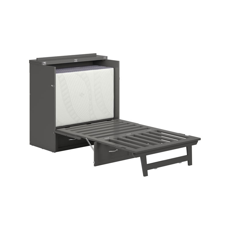 Pemberly Row Twin XL Solid Wood Modern Murphy Bed Chest with Mattress in Gray