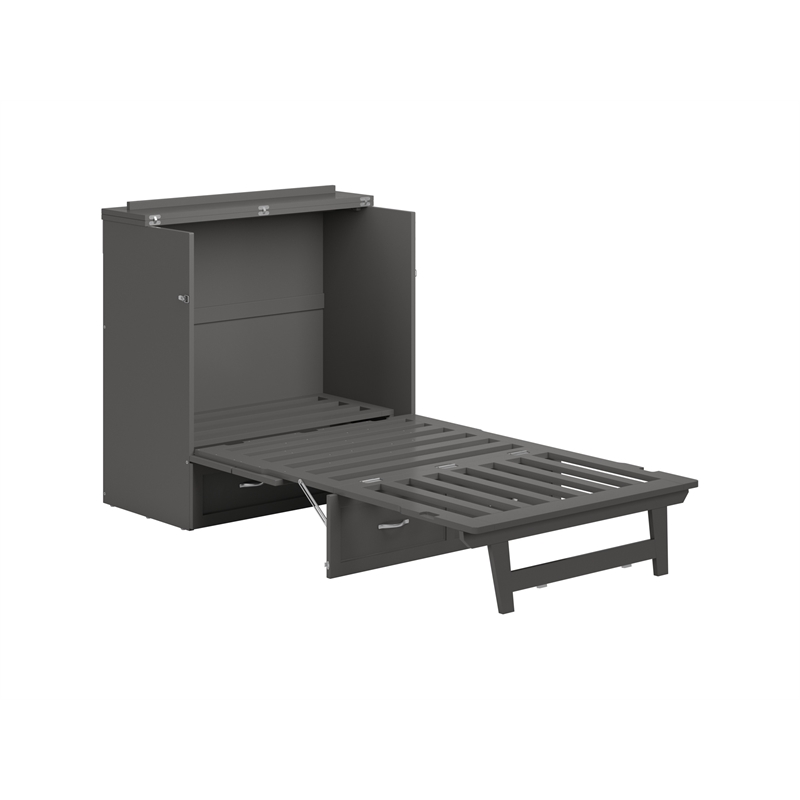 Pemberly Row Twin XL Solid Wood Modern Murphy Bed Chest with Mattress in Gray