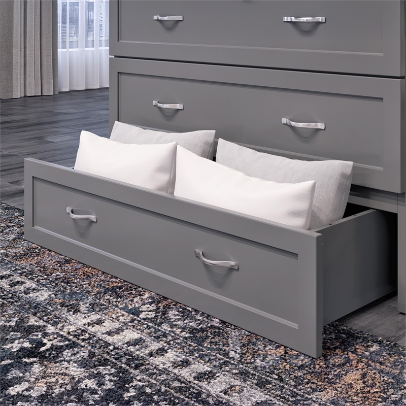 Pemberly Row Twin XL Solid Wood Modern Murphy Bed Chest with Mattress in Gray
