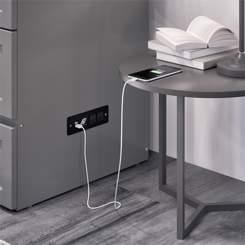 Pemberly Row Twin XL Solid Wood Modern Murphy Bed Chest with Mattress in Gray