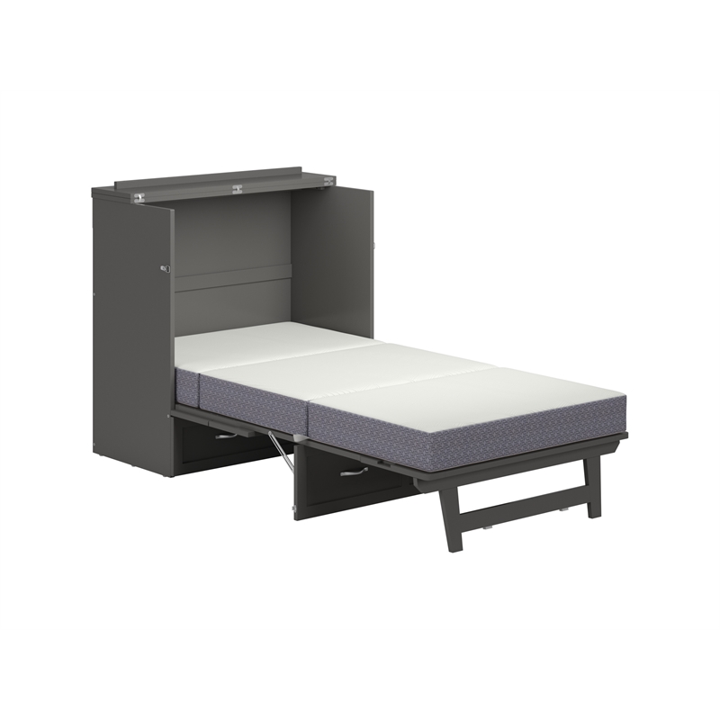 Pemberly Row Twin XL Solid Wood Modern Murphy Bed Chest with Mattress in Gray