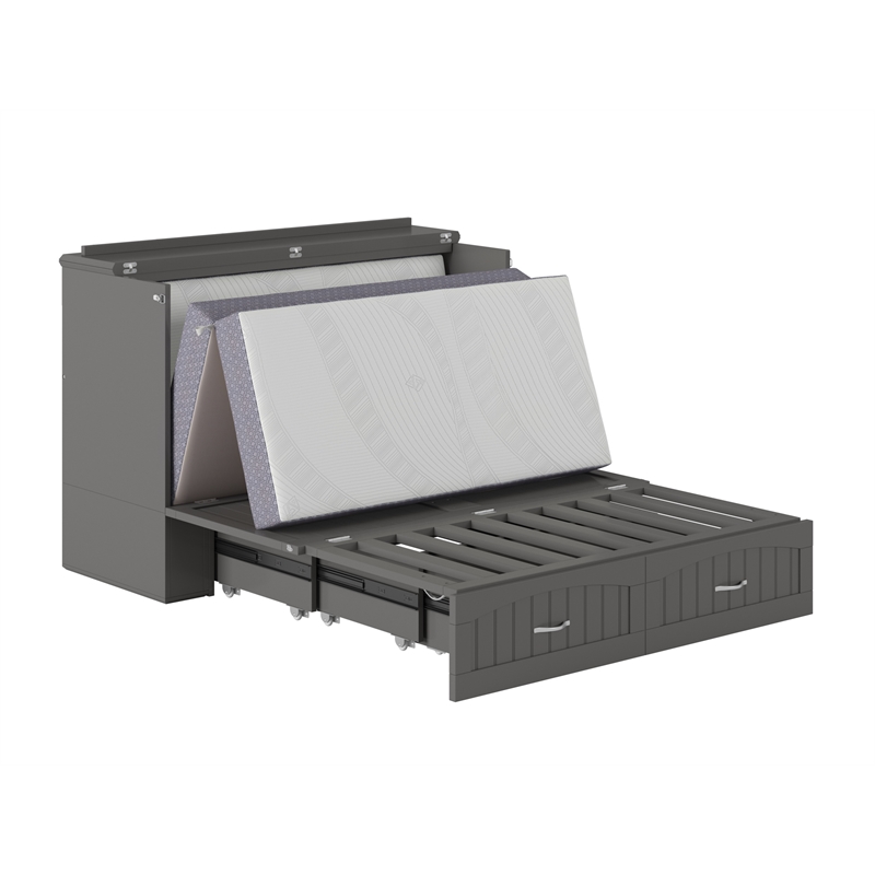 Pemberly Row Murphy Modern Solid Wood Full Bed Chest with Mattress in Gray