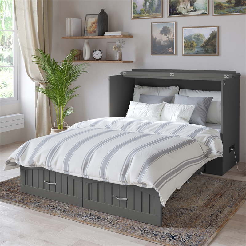 Pemberly Row Murphy Modern Solid Wood Full Bed Chest with Mattress in Gray