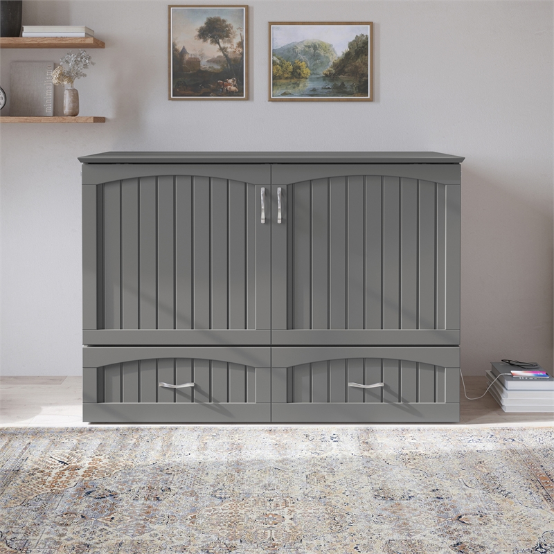 Pemberly Row Murphy Modern Solid Wood Full Bed Chest with Mattress in Gray