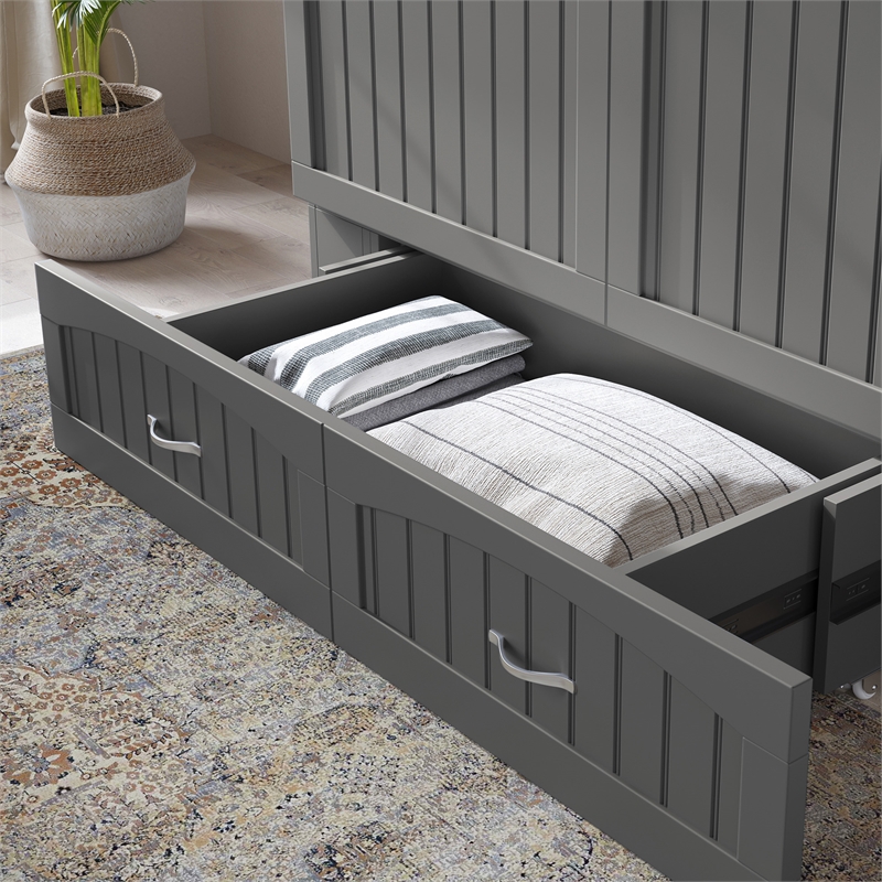 Pemberly Row Murphy Modern Solid Wood Full Bed Chest with Mattress in Gray