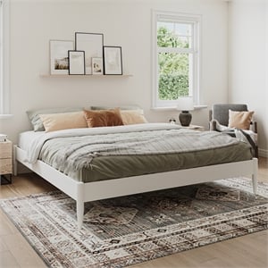 Pemberly Row Mid-Century 14&quot King Low Profile Solid Wood Platform Bed in White