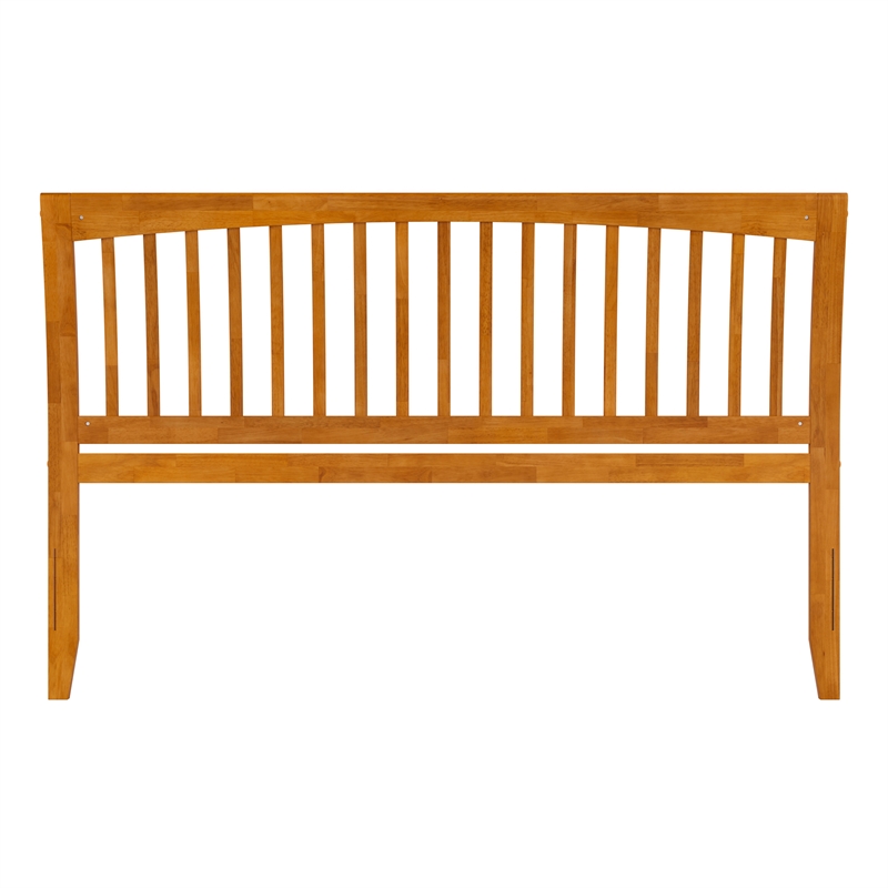 Pemberly Row Contemporary King Sleigh Solid Wood Slat Headboard in Light Toffee