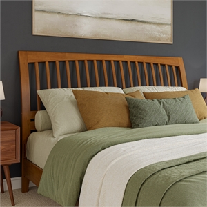Pemberly Row Contemporary King Sleigh Solid Wood Slat Headboard in Light Toffee