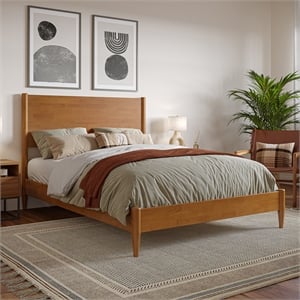 Pemberly Row Full Solid Wood Low Profile Platform Bed in Light Toffee