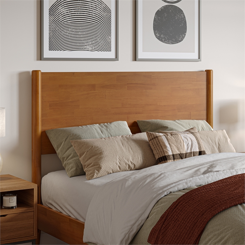 Pemberly Row Full Solid Wood Low Profile Platform Bed in Light Toffee
