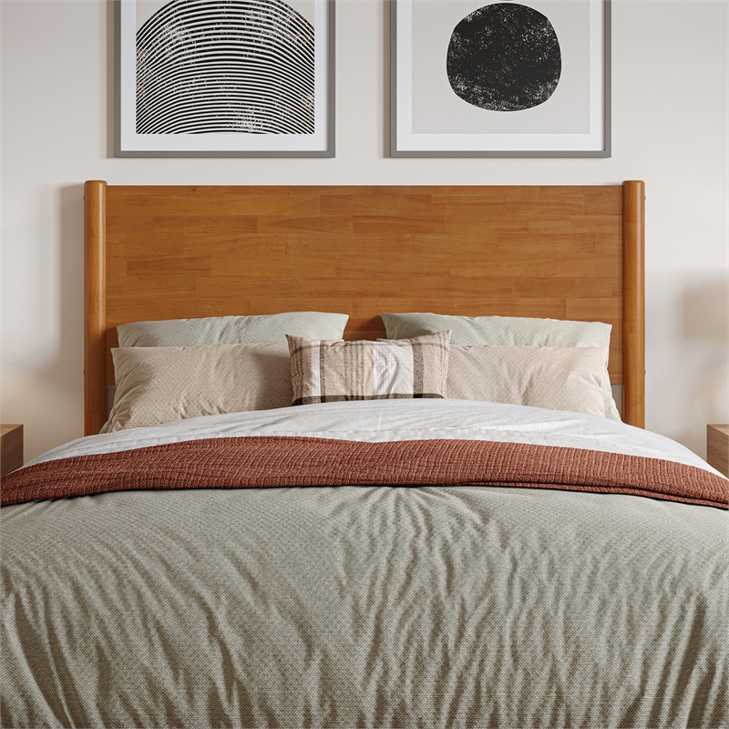 Pemberly Row Full Solid Wood Low Profile Platform Bed in Light Toffee