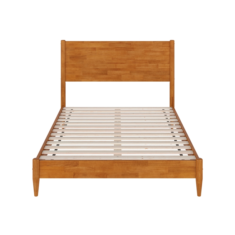 Pemberly Row Full Solid Wood Low Profile Platform Bed in Light Toffee