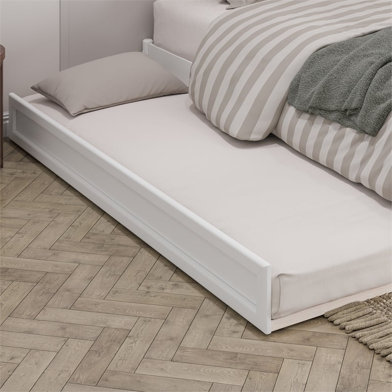 Pemberly Row King Solid Wood Panel Platform Bed with Twin XL Trundle in White