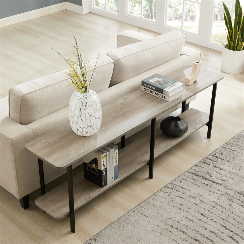 Pemberly Row Contemporary Side Table Console from Engineered Wood in Gray/Black