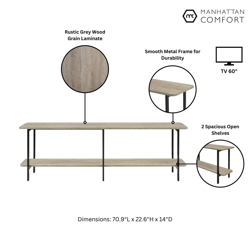 Pemberly Row Contemporary Side Table Console from Engineered Wood in Gray/Black