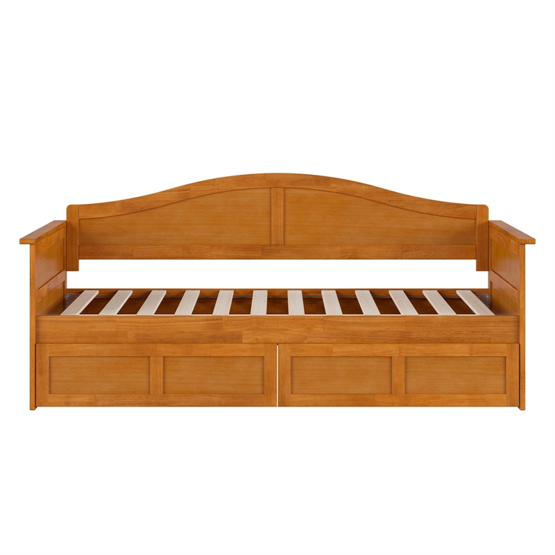 Pemberly Row Mid-Century Wood Twin Daybed with Set of 2-Drawers in Light Toffee